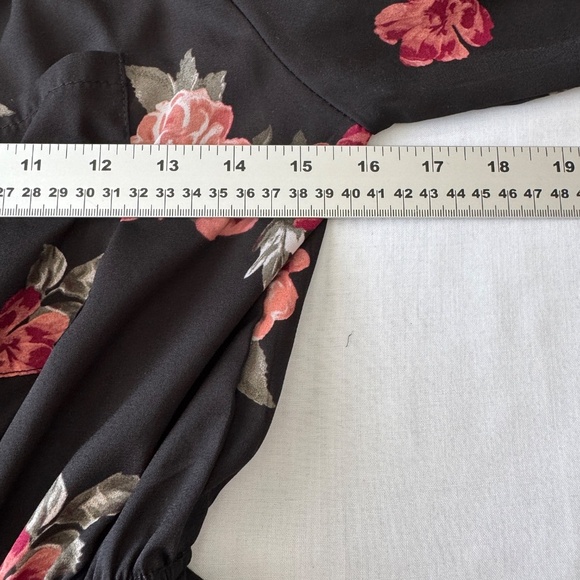 Stella Tweed 1/2 Zip Floral Long Sleeve Satin Peplum Blouse‎ Black Elastic Waist - Picture 11 of 16